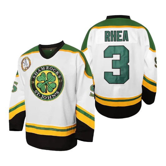 Men's #3 Embroidered Polyester Hockey Jersey - Goon Movie Inspired, 4 Leaf Clover Design, Halloween Team Wear, Athletic Clothing, Quick Dry, Machine Washable, All Seasons, for Hockey Teams, Durable, Breathable, S-3XL