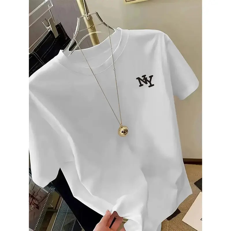 Men's Cotton Crew Neck Aesthetic Slight-Stretch Iron-On Print Tee Top - Comfortable Casual Daily Wear, Versatile for Multi-Season Use, Pairable with Baseball Accessories, Cargo Pants, Leather Items, New Year Ready