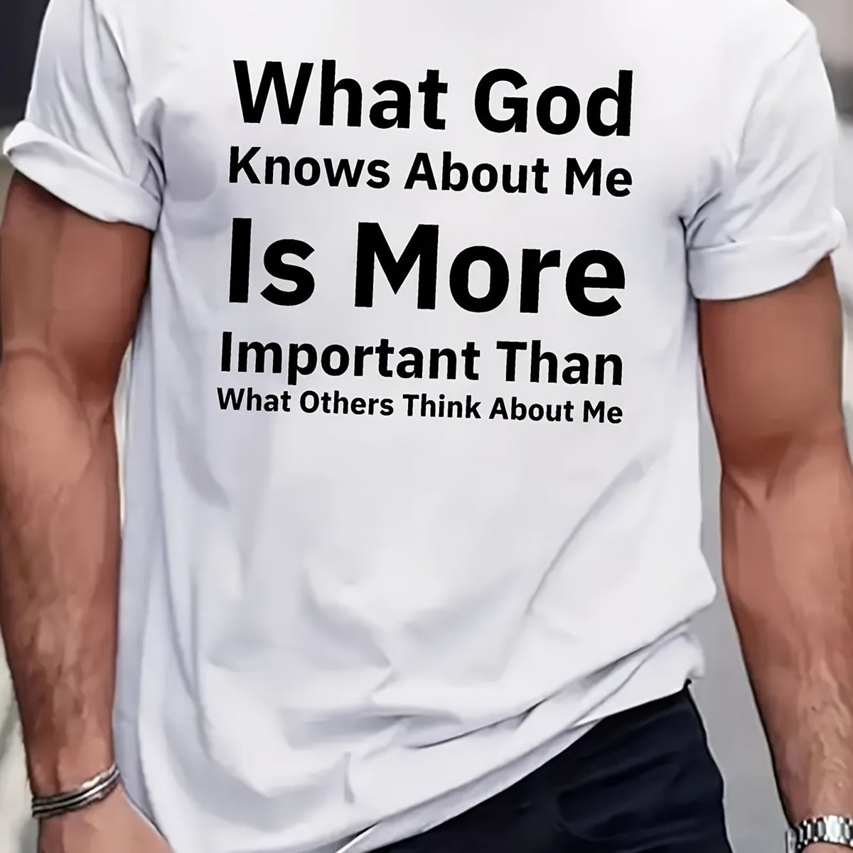Men's Casual Pattern T-Shirt- 'God Knows Me Better' Print, Breathable and Comfortable, Summer Essential, Black with White Text, Loose Fit, Machine Washable