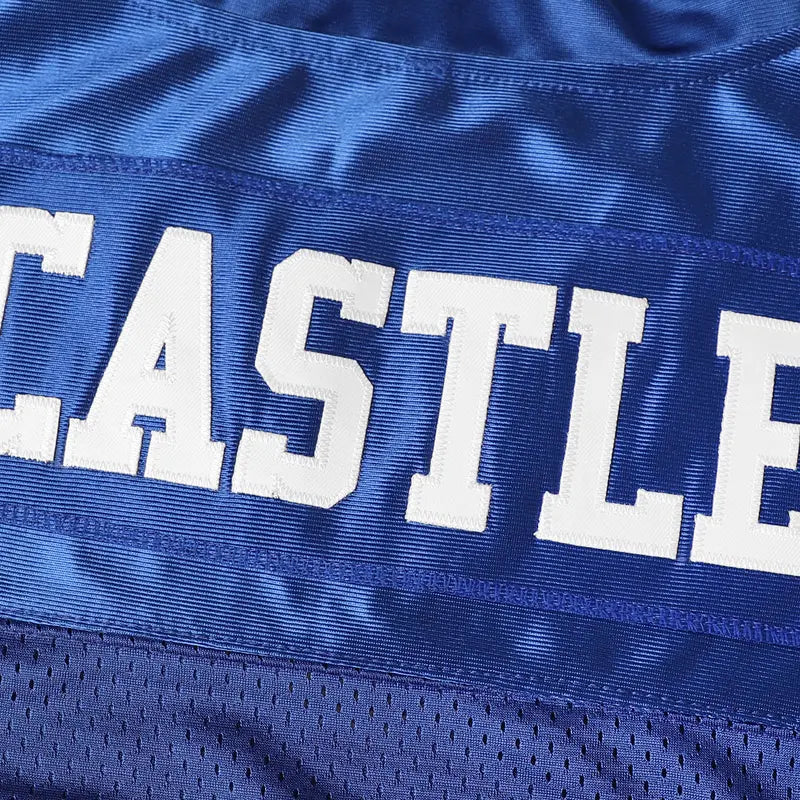 Men's Blue Mountain State Athletic Football Jersey - Thad Castle #54/Alex Moran #7, Lightweight Mesh Fabric, Quick Dry Polyester, Breathable Team Wear, Short Sleeve Sports Top, Great for School Uniforms, Size S
