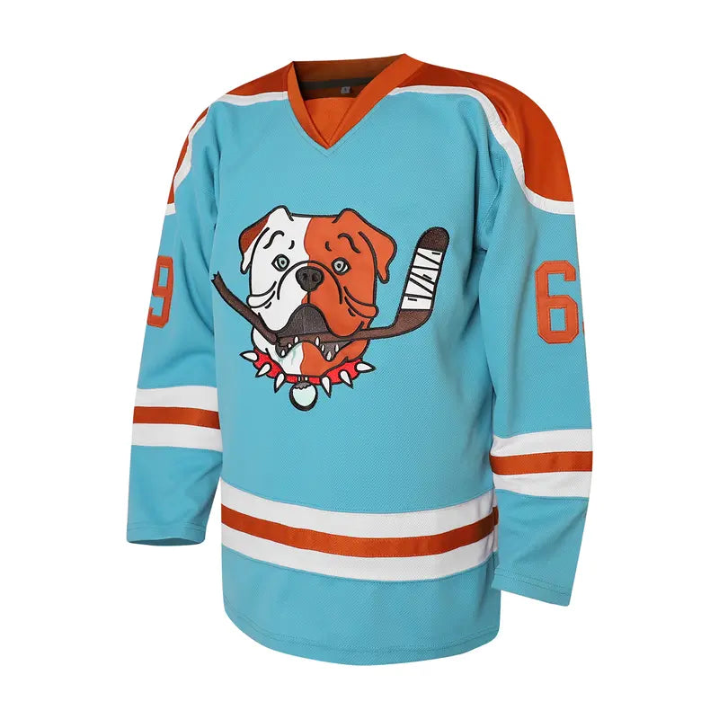 Men's Shore 69 Sudbury Blueberry Bulldogs Game Day Embroidered V-Neck Polyester Hockey Fan Jersey - High-Quality Construction, Sublimated Print, Sports Clothing, Men's Clothing, Hockey Fans, V-Neck Cut, 3XL Male Collectible Uniform (Order 1 Size Lower)