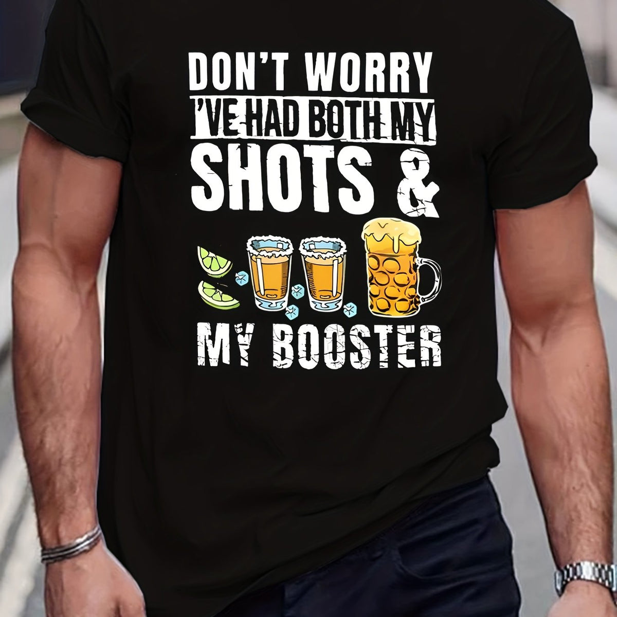 Men's Drinking Print T-shirt, Round Neck Tee Casual Clothing, Spring And Summer