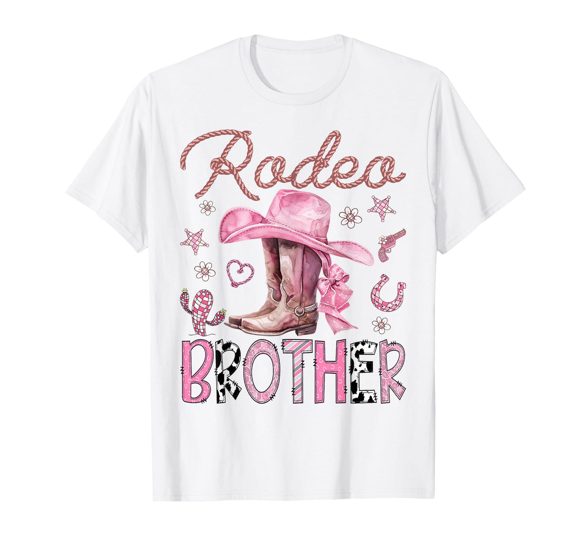 Rodeo Brother Pink CowGirl Coquette Boots Birthday Girl T-Shirt