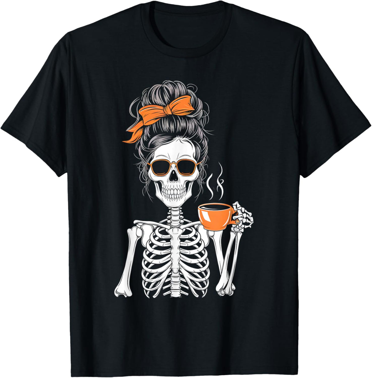 Halloween Skeleton Messy Bun Coffee Funny Costume Mom Women