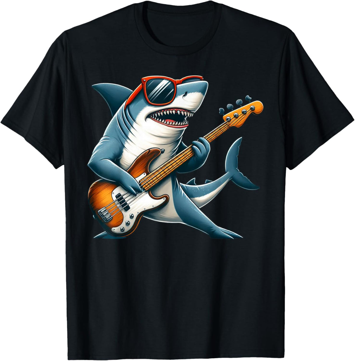 Funny Electric Guitar Lover Graphic Of A Shark Playing Bass