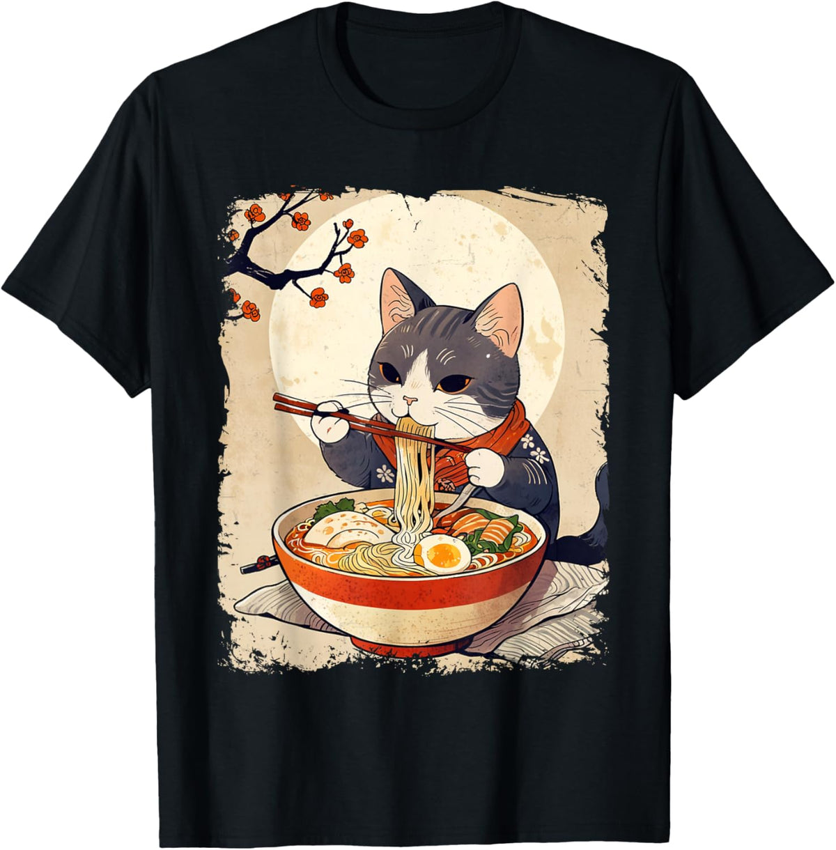 Cat Ramen Japanese Funny Graphic Kawaii Cat Anime Ukiyo-e
