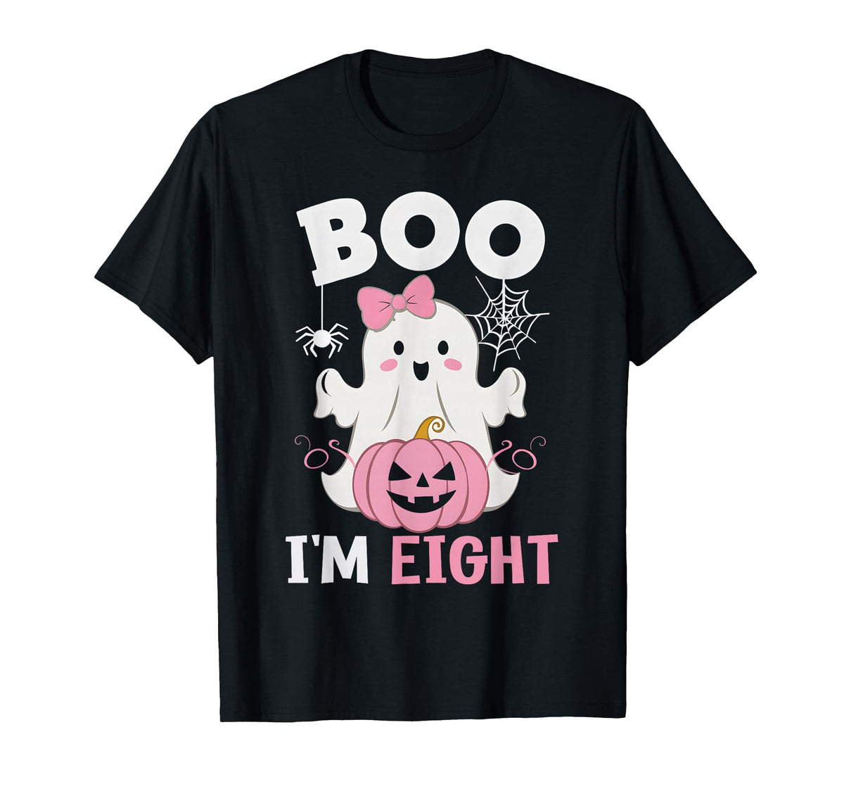 Ghost Boo I'm Eight Year 8th Birthday Girls Halloween Groovy T-Shirt
