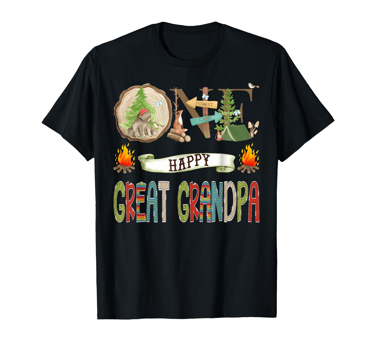 One Happy Great Grandpa Camper 1St Birthday Camping Bear T-Shirt