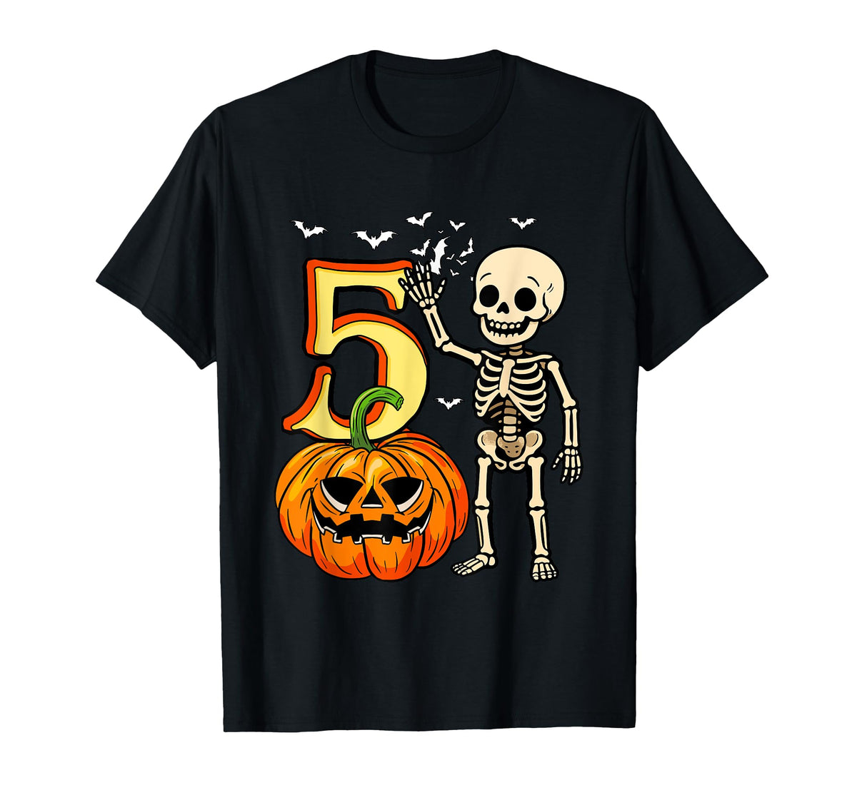 5 Halloween Skeleton 5th Birthday Horror Carved Pumpkin T-Shirt