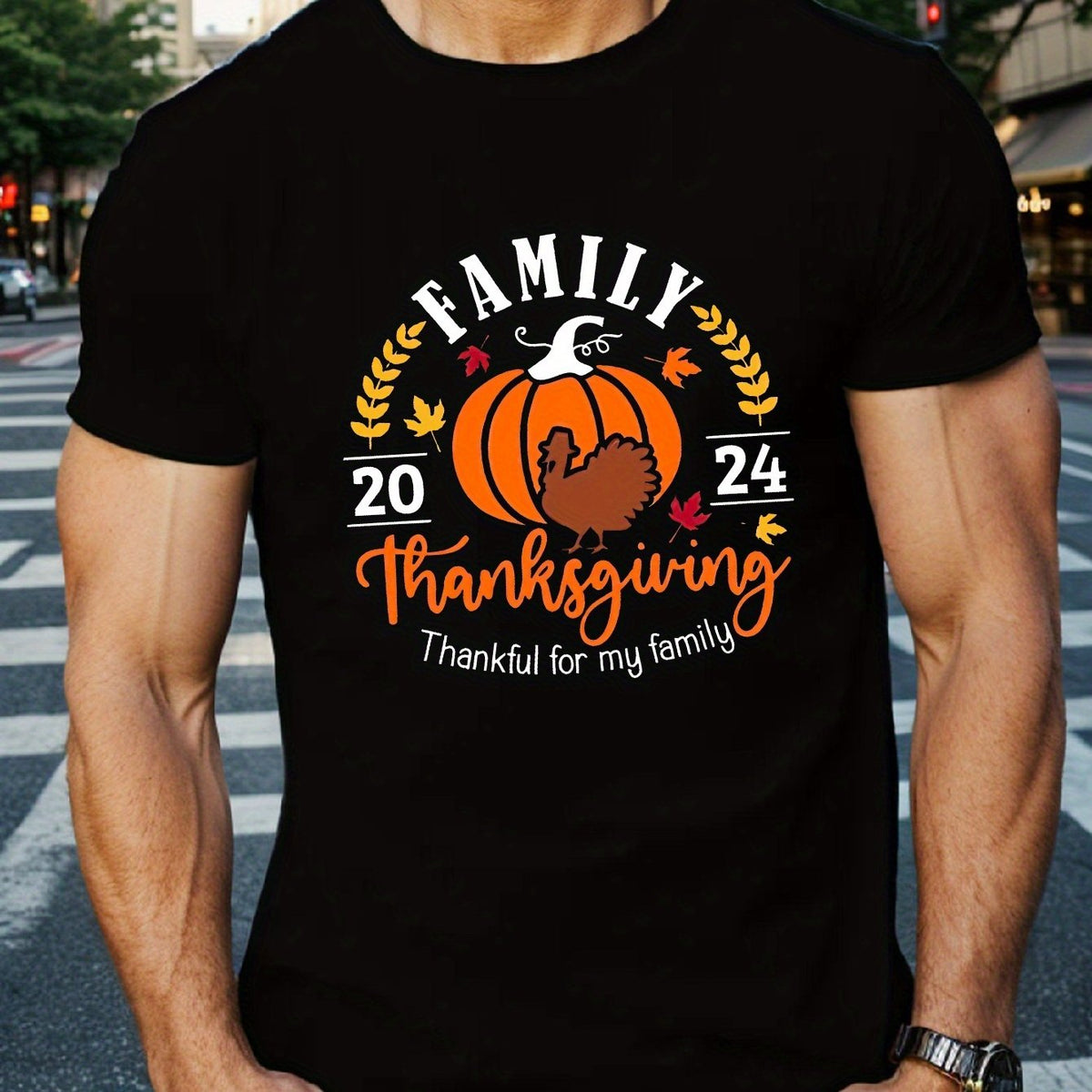Men'S Short Sleeve T-Shirt for Family Thanksgiving 2024, Summer Top