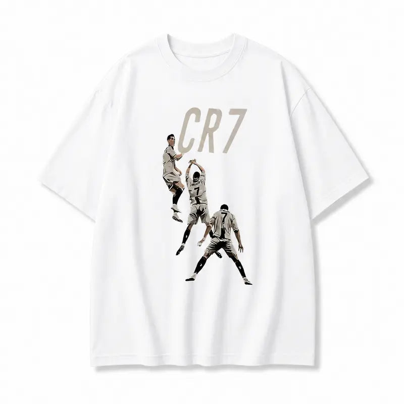 Men's & 's Ronaldo-Inspired CR7 Logo Design T-Shirt - White 'R' & '7' Lettering, Casual Round Neck Short Sleeve Tee for Fans, Casual Attire & Apparel