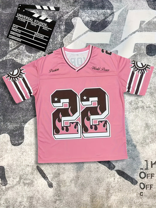 22#Unisex Outdoor Gym Streetwear Print Short Sleeve V Neck Boxy Mesh Retro Vintage T-shirt Soccer Basketball Shirts Football Rugby Jersey for Men