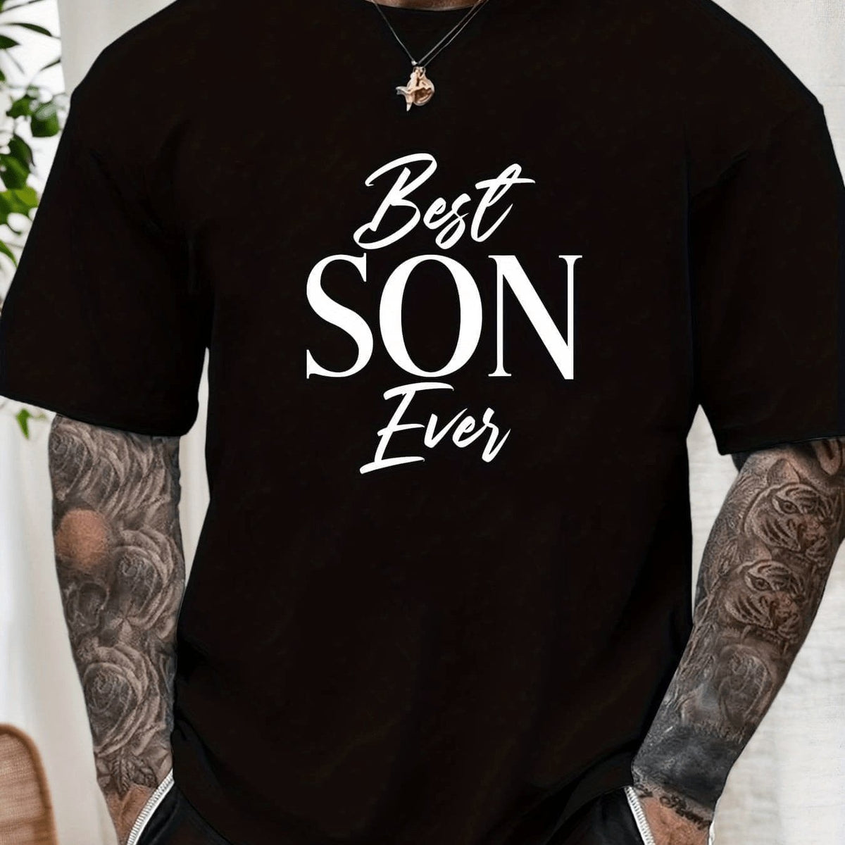 Men'S Best Son Ever T-Shirt, Casual Short Sleeve Round Neck Summer Solid Color Tee with Best Son Ever Print, Ideal Gift from Parents, Hand Washable, Dry Cleanable, Male Casual Wear for Everyday