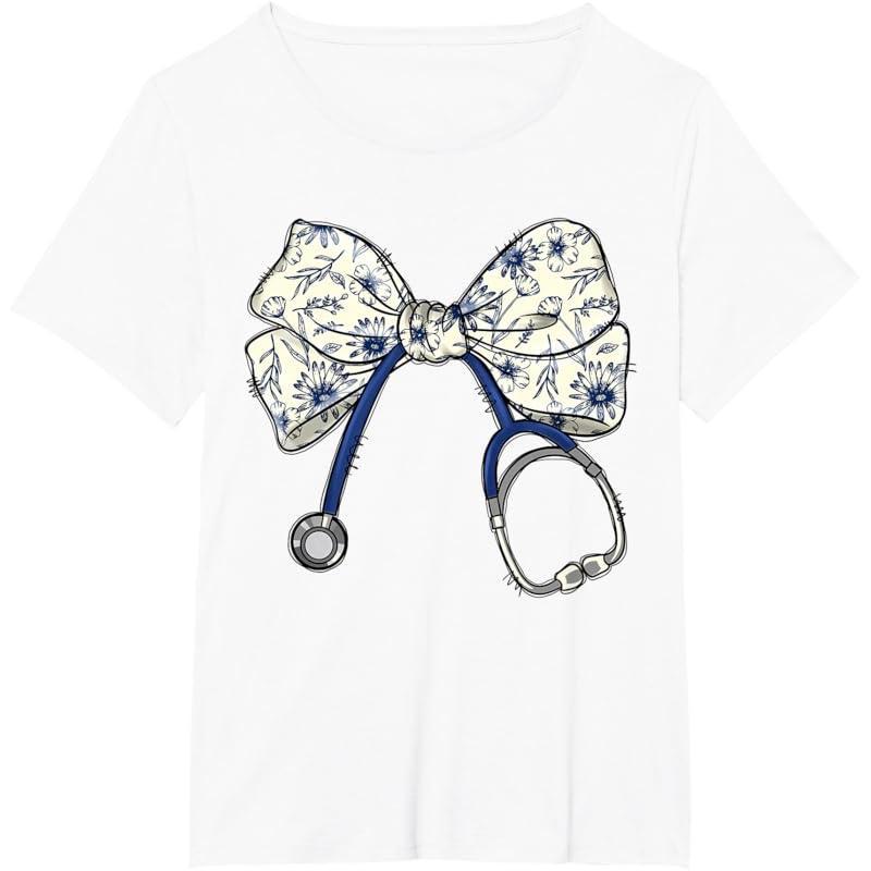 Women's Cotton Short-Sleeve Nursing T-Shirt - Floral/Black Solid Clothes, Coquette Bow, Stethoscope Print, Sports & Outdoor Bottom-Friendly M Size Top