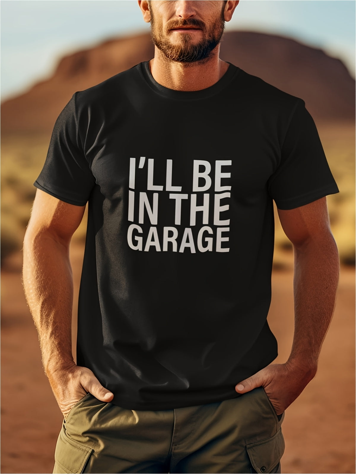 The Casual White Words I'LL BE IN THE GARAGE Seem to Show A Unique Feeling for The Garage TshirtBreathable Short-sleeved Casual Shirt with a Simple Design, Suitable for Gyms, Travel, Beaches, and Training Occasions.