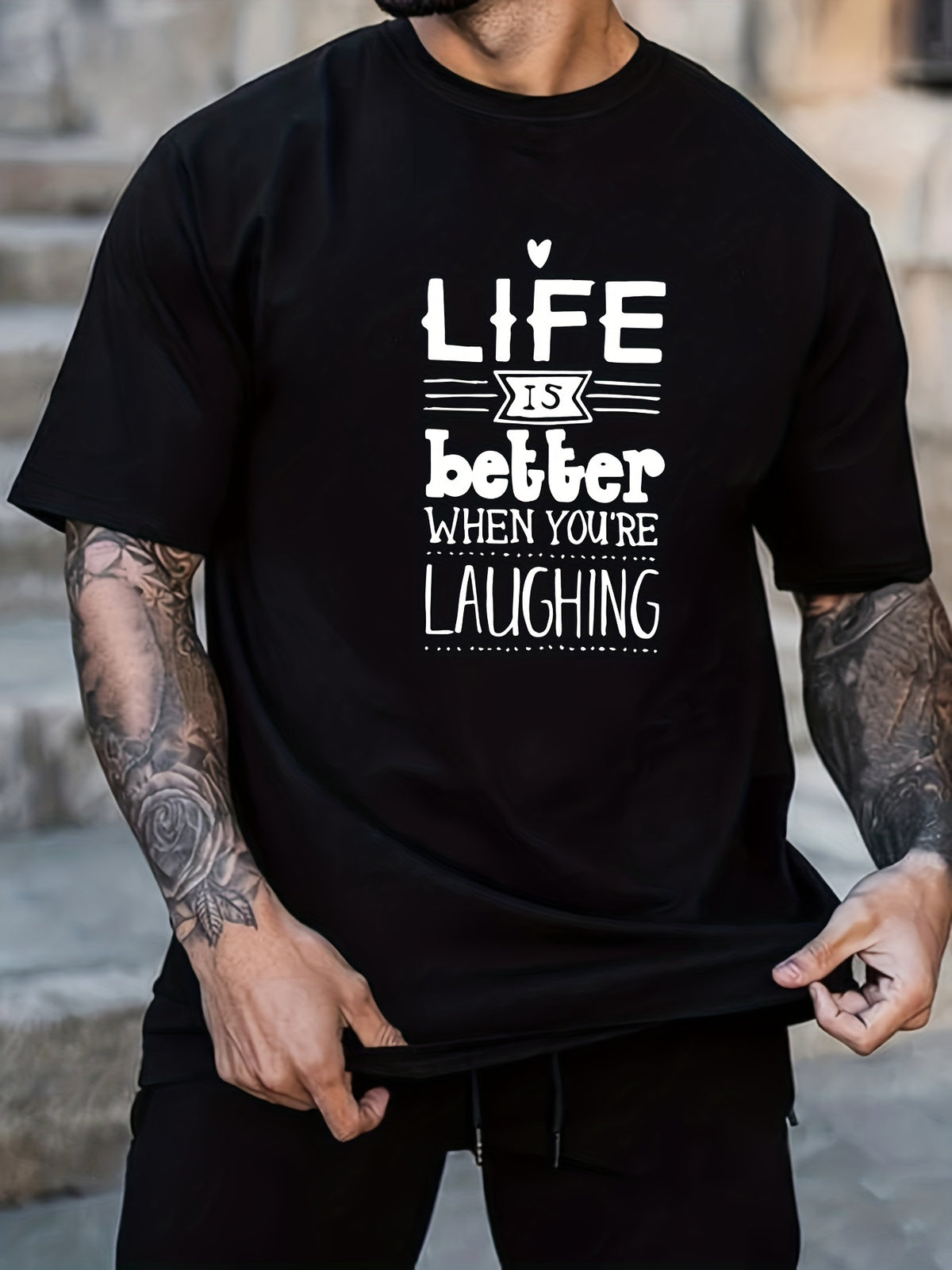 Plus Size "Life Is Better" Men'S Casual Trendy Graphic Print Comfortable Crew Neck Short Sleeve T-Shirts, Summer Oversized Loose Tees