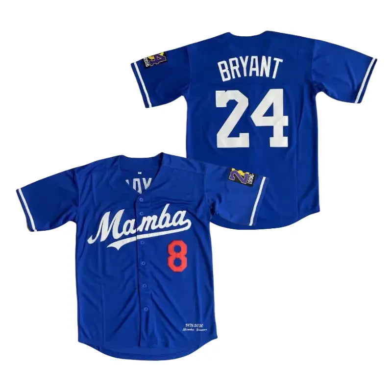 Men's Loose-Fitting Polyester Short Sleeve Shirt - V-Neck Button-Down Kobe-Inspired Baseball Embroidered Jersey, 24 Large Number Back Athletic Top for Casual Wear, Hip Hop Performances