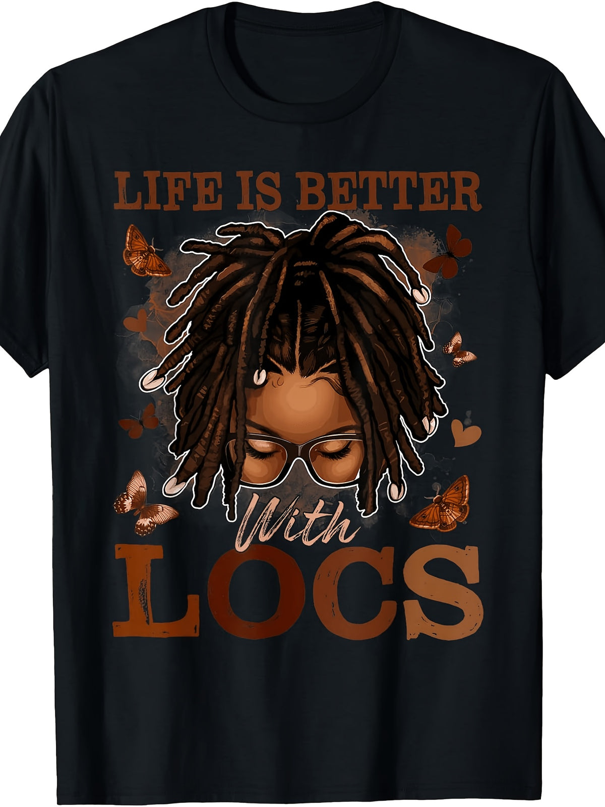 Life Is Better with Locs T Shirt for Women Girls Butterfly Graphic Tee Men'S Quick Dry Polyester T-Shirt Breathable Lightweight Summer Casual Crew Neck Wrinkle Free Solid Color for Office Gym Daily Wear