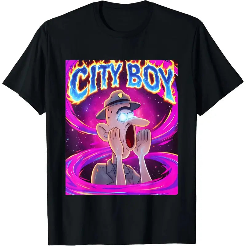 Men's Chic Crew Neck Short-Sleeve Graphic T-Shirt - 230G 100%25 Cotton, Funny Meme Cartoon Print, Soft Breathable Streetwear Top for 2024 New Year Casual Outdoor Wear