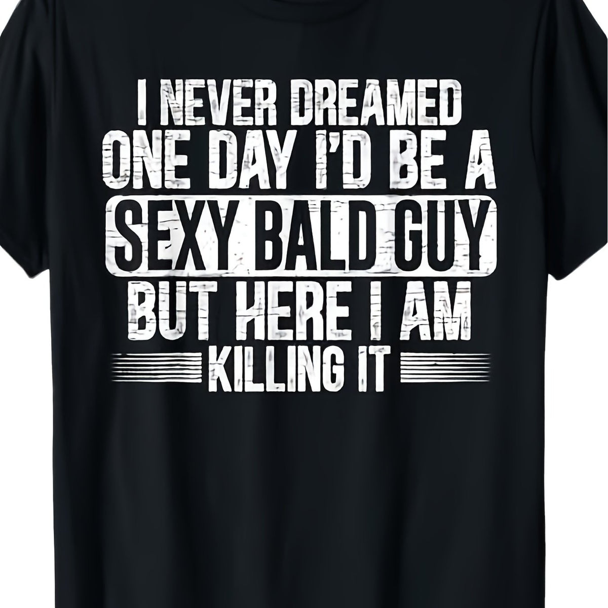 Stemi Apparel Men'S Retro Bald T-Shirt - Humorous "Sexy Bald Man" Slogan, Round Neck Casual Shirt, Suitable for Daily Wear, Machine Washable Bald Theme Tee, for Casual Outfits, Outdoor Leisure Sports Knit T-Shirt