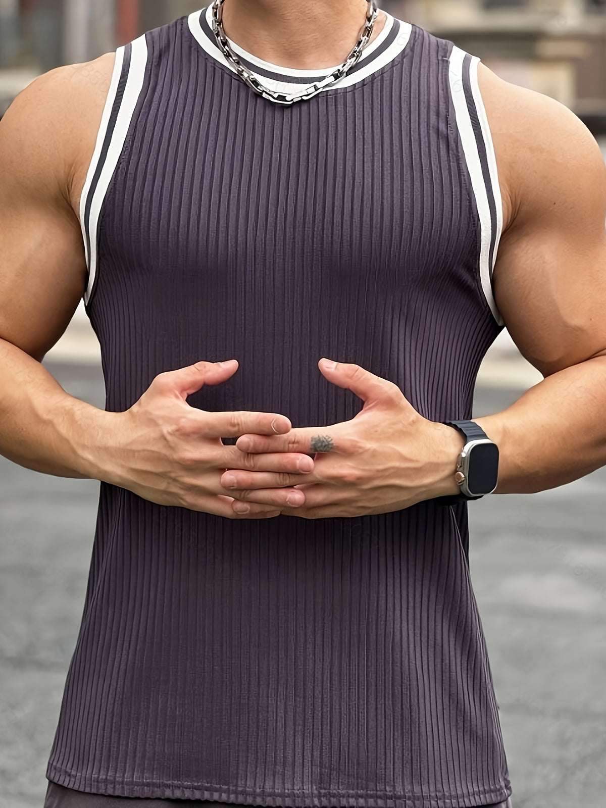 Men'S Striped Athletic Vest Basketball Sleeveless Training Outdoor Hiking Running Top Fitness Quick-Dry Breathable T-Shirt