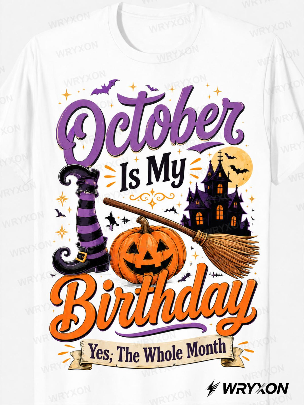 1pc Men's & Women's October Is My Birthday Witch Shoe Broom Haunted House Pumpkin Graphic Short Sleeve T Shirt Halloween Birthday Casual Top 180g 100% Cotton