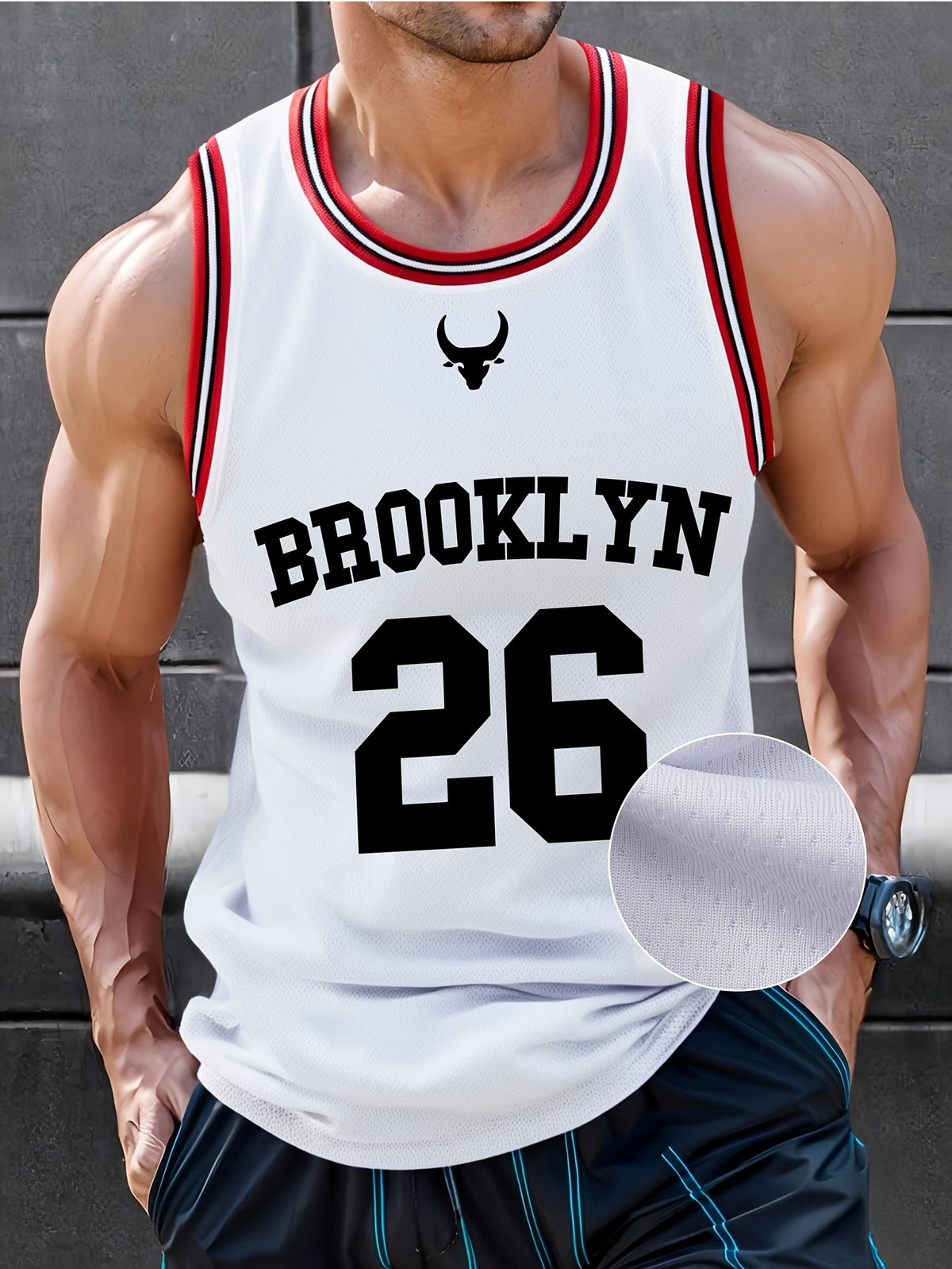 Men'S Brooklyn Printed Digital Round Neck Spring/Summer College Sport Sleeveless Easy Casual Solid-Color Patchwork Basketball V-Neck Shirt