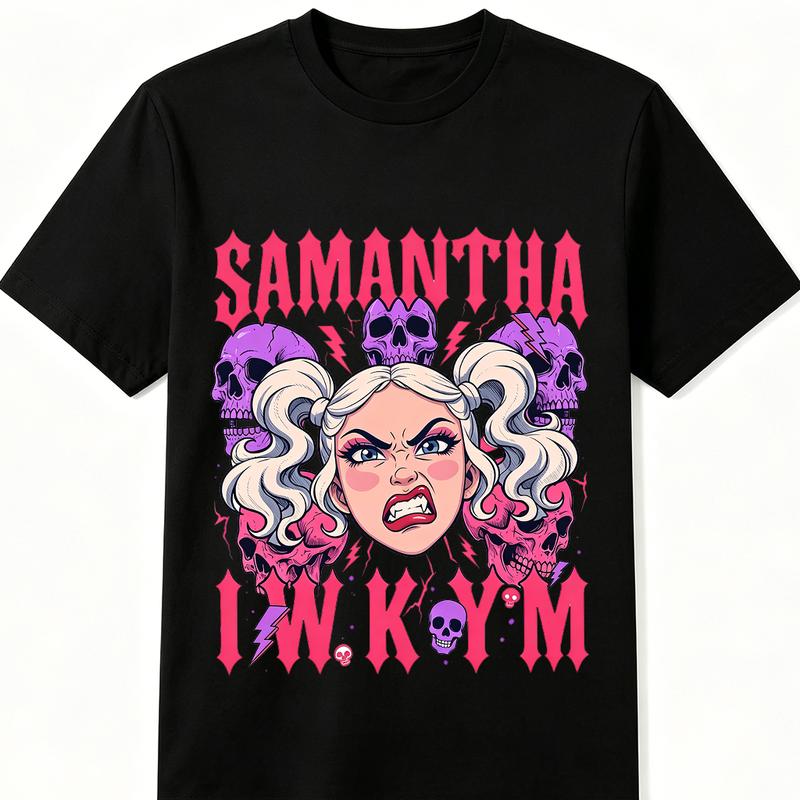 Samantha IWKYM Cotton Shortsleeve Crew Neck Stylish Graphic Tee - Dungeon Crawler Carl DCC Merch LitRPG Gift, Universal Fit Menswear Fashion Tshirt, Sports & Outdoor Top