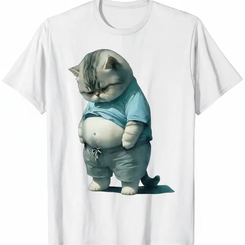 Men's 100%25 Cotton Knitting Cat-Themed Graphic Tee - Round Neck, Short Sleeve, Chic, Soft, All-Season Menswear Top, Personalized Western Style, Hang to Dry, Perfect Gift