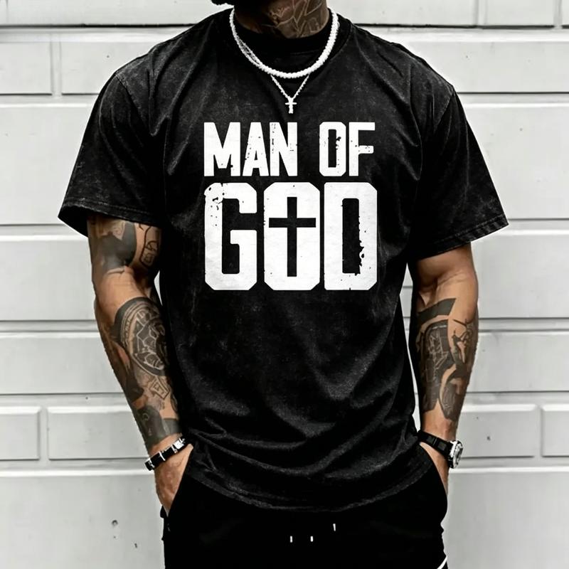 Men's Vintage Christian Cross Print Casual T-Shirt - Premium Heavyweight Cotton, Loose-Fit Round Neck Short-Sleeve Tee, Streetwear Emo Rock Punk Vibe, Hangable Fold Design, Ideal for Retro Parties