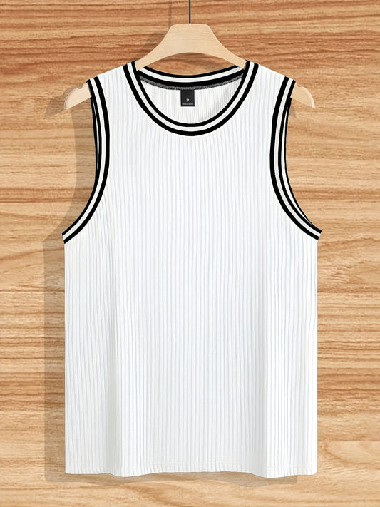 Men'S Striped Athletic Vest Basketball Sleeveless Training Outdoor Hiking Running Top Fitness Quick-Dry Breathable T-Shirt