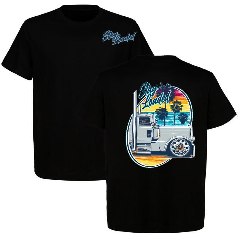 Men's Pure Cotton Soft Short-Sleeve Crew Neck Casual Fitted Tshirt - Peterbilt Semi Truck Menswear Top, Classic Retro Big Rig Trucker Streetwear Apparel