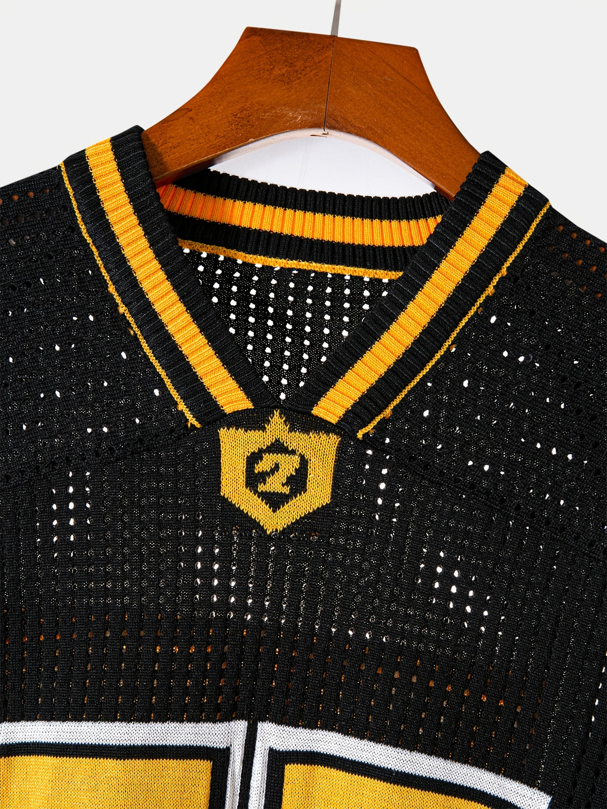 Chuan Ye Yi Selected Product - Mesh V-Neck Loose Fit Casual Fashion Rugby Jersey Style Short Sleeve Pullover Knitwear