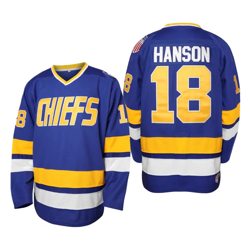 Men's Charlestown Chiefs Hanson Brothers Art Hockey Jersey - Breathable Polyester, Male Clothing, #16/#17/#18 Slap Shot Movie Jersey Look, Bold Team-Number Look, Casual Wear, Halloween Gift