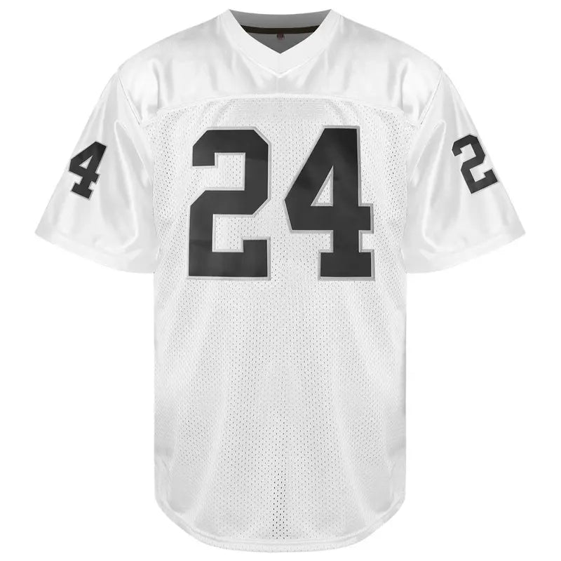 Men's #24 V-Neck Short-Sleeve Athletic Top, Lightweight Breathable Black & White Mesh Male Clothing, Stylish Sporty Football Jersey for Enthusiasts (Men's Shirts)