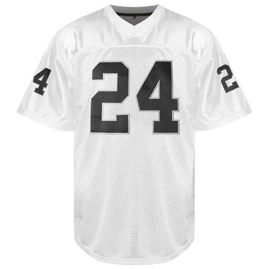 Men's #24 V-Neck Short-Sleeve Athletic Top, Lightweight Breathable Black & White Mesh Male Clothing, Stylish Sporty Football Jersey for Enthusiasts (Men's Shirts)