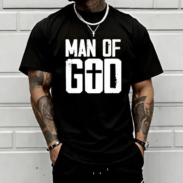 Men's Vintage Christian Cross Print Casual T-Shirt - Premium Heavyweight Cotton, Loose-Fit Round Neck Short-Sleeve Tee, Streetwear Emo Rock Punk Vibe, Hangable Fold Design, Ideal for Retro Parties