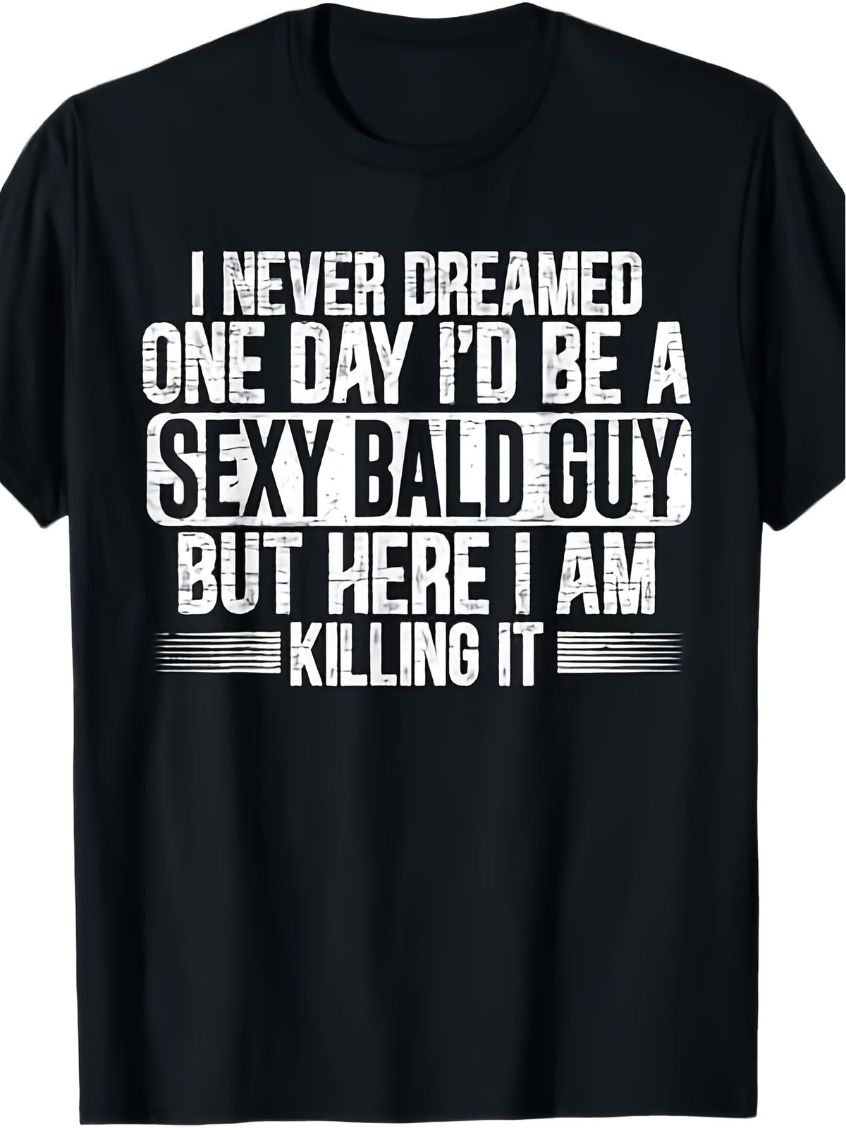Stemi Apparel Men'S Retro Bald T-Shirt - Humorous "Sexy Bald Man" Slogan, Round Neck Casual Shirt, Suitable for Daily Wear, Machine Washable Bald Theme Tee, for Casual Outfits, Outdoor Leisure Sports Knit T-Shirt