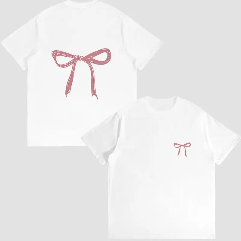 Men's Soft Cotton Short-Sleeve Graphic Tee - All Over Pink Bow Print, Drop Shoulders, Minimalist Chic Basics, Machine Washable, All Seasons Everyday Casual Streetwear Apparel, Gift for Teens (Chinese New Year, Children's Day)