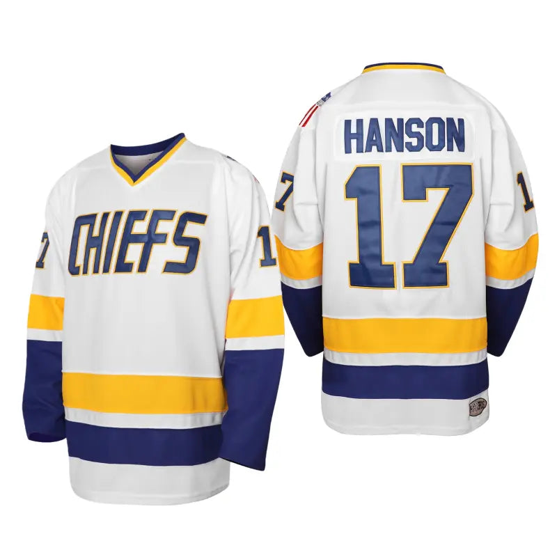 Men's Charlestown Chiefs Hanson Brothers Art Hockey Jersey - Breathable Polyester, Male Clothing, #16/#17/#18 Slap Shot Movie Jersey Look, Bold Team-Number Look, Casual Wear, Halloween Gift