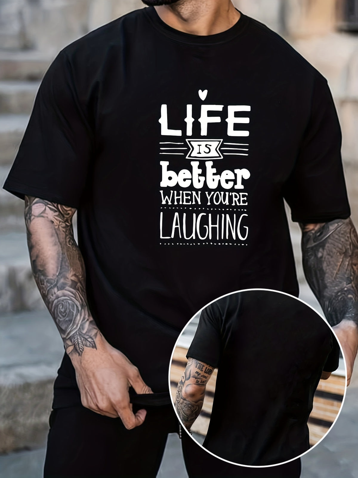 Plus Size "Life Is Better" Men'S Casual Trendy Graphic Print Comfortable Crew Neck Short Sleeve T-Shirts, Summer Oversized Loose Tees
