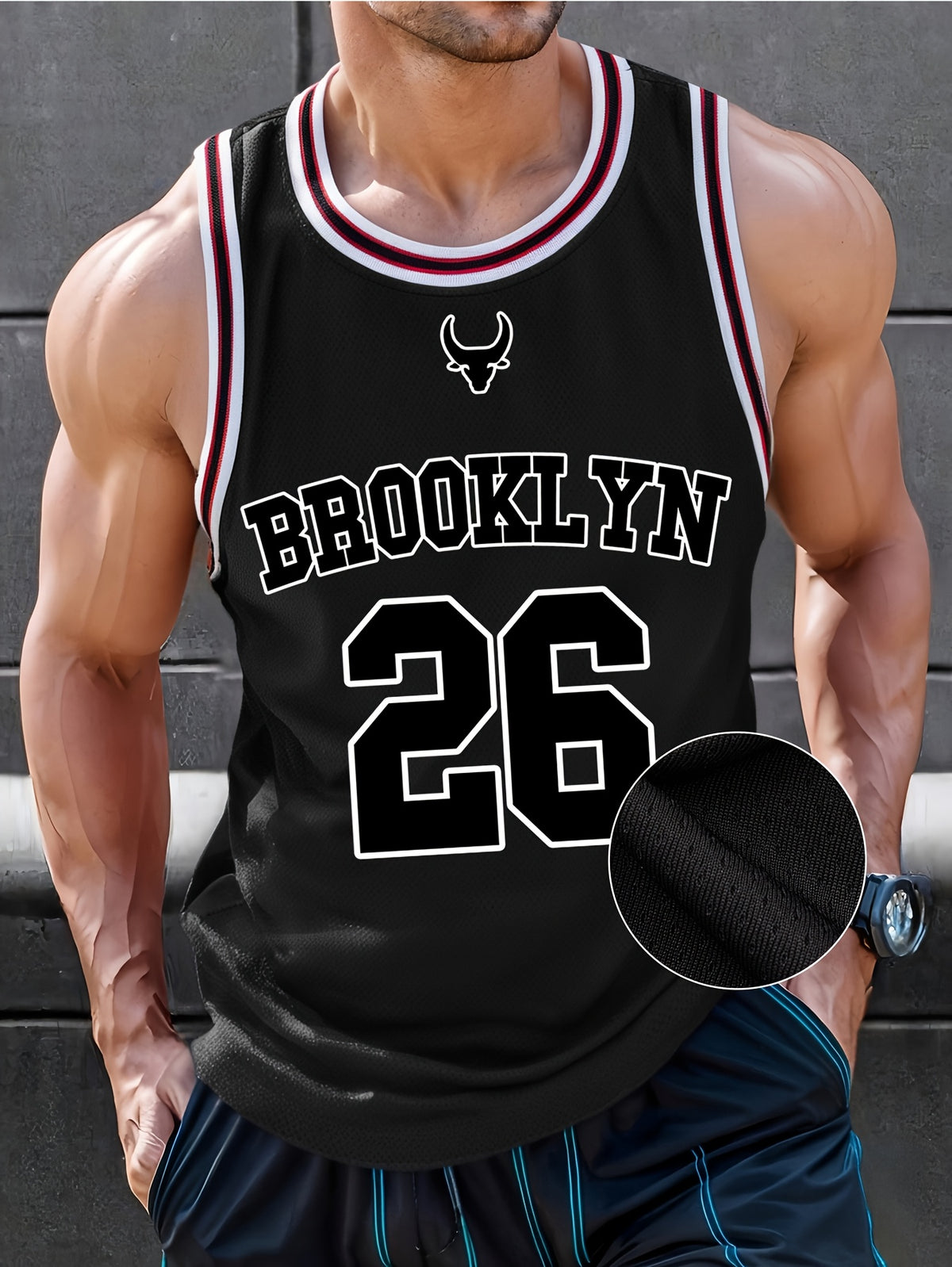 Men'S Brooklyn Printed Digital Round Neck Spring/Summer College Sport Sleeveless Easy Casual Solid-Color Patchwork Basketball V-Neck Shirt