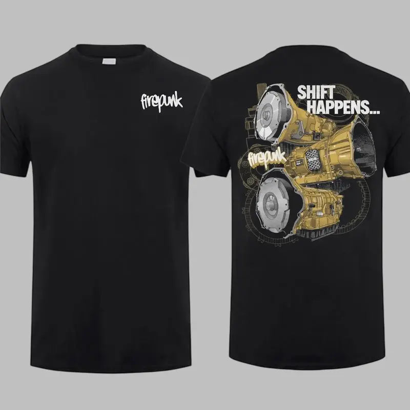 Men's Distressed "Shift Happens" Graphic Crew Neck T-Shirt - 100%25 Cloud-Soft Cotton Classic Fabric, Short Sleeve Relaxed Fit USA-Made Casual Business Menswear Top, Gift for Truck Lovers, S-4XL Sizes, Baseball Vibe