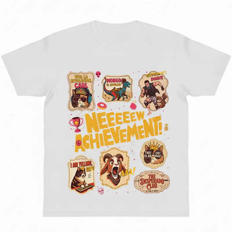 Oversize Cotton Short-Sleeve Crew Neck Tshirt - Sci-Fi Meme Graphic Print Top with Carl Princess Donut New Achievement Book Lover Design, Y2K Streetwear Fashion Casual Sports Top for Gifting