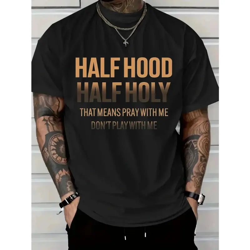 Men's Christian Faith Graphic Sports Shirt - Soft Cotton, Short Sleeve, Round Neck, Loose Velvet Smooth Hem, Breathable Anti-Static Fabric, Bold Brown Lettering, White/Black Colors, Urban Casual Wear, All-Season Comfort, Machine Washable
