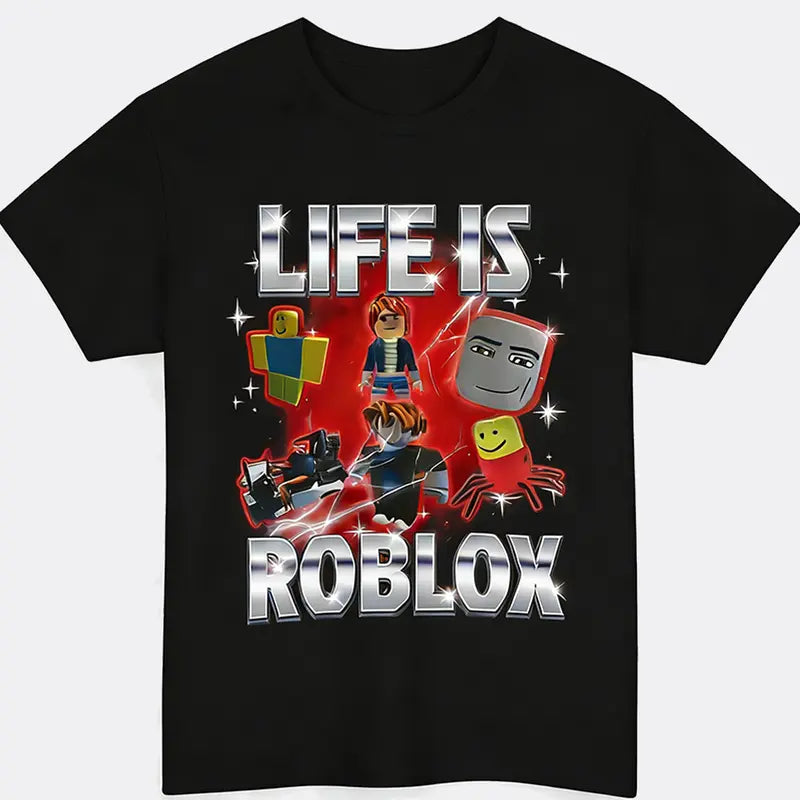 Men's Roblox Cotton Graphic Tee - Round Neck Short-Sleeve Gaming Streetwear Top, Meme Shirts, Funny T-Shirts, Body Shape Fit, Easy Tee for Workdays and Weekends, Fun Pick for Birthdays and Gifts
