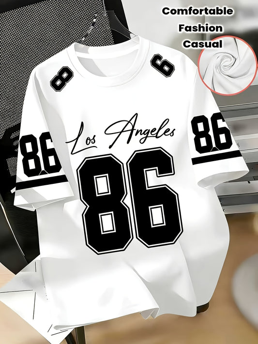 Men's Los Angeles No. 86 American Football Jersey Style Digital Print T-Shirt, Black, White, Green, 3-Color Sporty Casual Short Sleeve