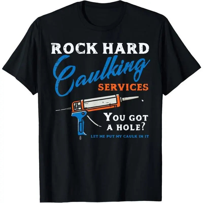 Men's 100%25 Cotton Short-Sleeve Crew Neck T-Shirt - Fitted Athletic Cut, Chic Basics, All Seasons Wear with Funny Rock Hard Caulking Services Adult Humor, Personalized Golf Gift