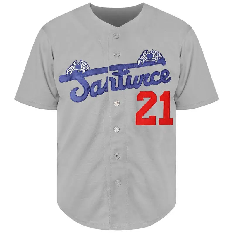 Men's Clemente #21 Classic 100% Polyester Short-Sleeve Baseball Jersey - Mens Jersey Style, Sporty Sports Top, Fitness & Backyard Baseball Wear, Number and Logo Design, Multi-Size, Comfortable, Durable, Cold Wash Safe Professional Apparel