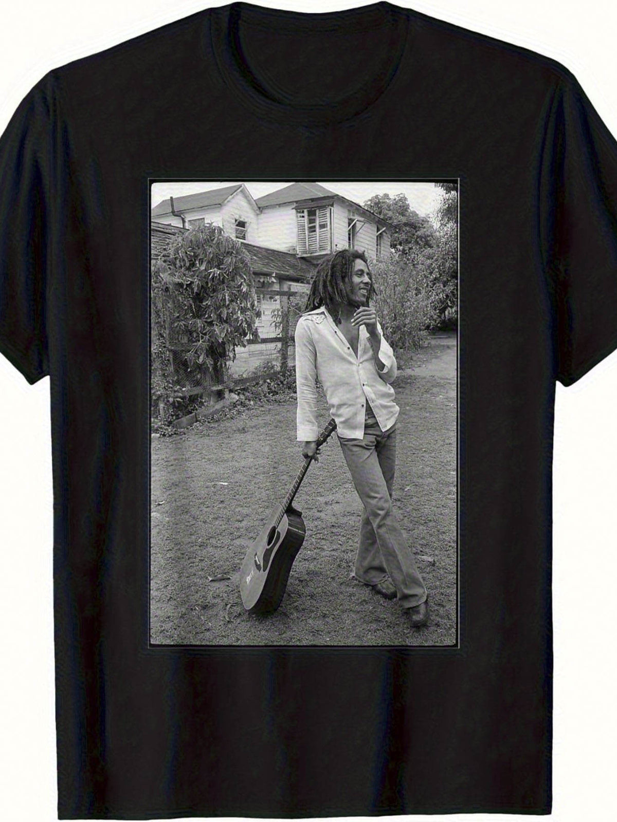 Mens Bob Marley David Burnett Vintage Photo Graphic Tee Legendary Guitarist Shirt Soft Breathable Fabric for Concerts Festivals Everyday Casual Wear Music Icon Apparel Music Shirt Festival Clothing Street Style Durable Construction Round Neck Tshirt Stree